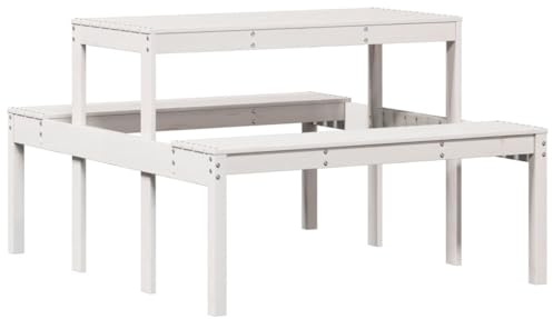 Makastle Campingtisch mit Sitzgruppe, Outdoor Gartentisch mit Bänk, Gartenmöbel Set, Holzbank Tisch Sitzgarnitur Kombibank für Garten, Terrasse, 110x134x75 cm Massivholz Kiefer