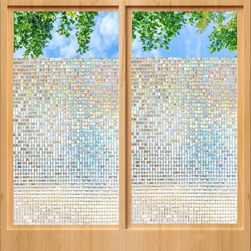 Fensterfolie Regenbogeneffekt 30 x 320 cm, Splitterschutz, Sicherheits Schutzfolie, Nicht Klebend Isolierfolie, Statische Privatsphäre Haftend für Büro Bad, Mosaik