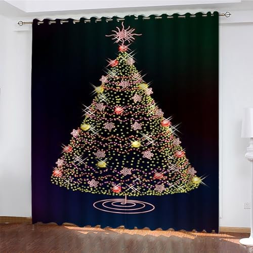 YZQGLHP Gardinen Weihnachtsbaum Vorhänge Neujahr Verdunklungsvorhänge Schiebe Schallschutz Vorhang mit Ösen für Schlafzimmer Wohnzimmer H245 x B140 cm 2 teiliges Set