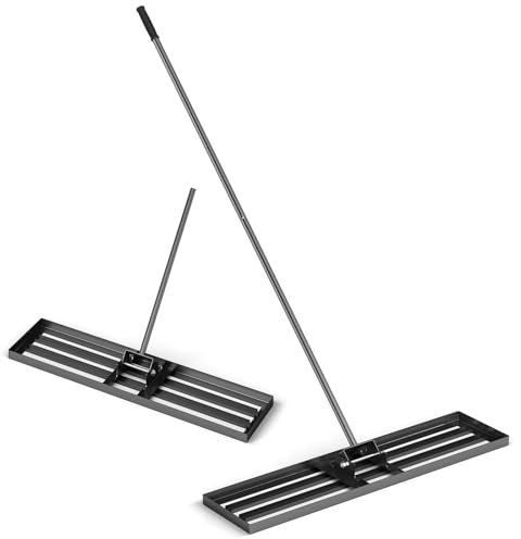 TANGZON 30/36/42” x 10” Lawn Leveling Rake, Heavy Duty Metal Lawn Leveler with 77” Ergonomic Long Handle, Lawn Level Tool Landscape Rake for Garden Courtyard Grass Golf Course (42” x 10”, Black)