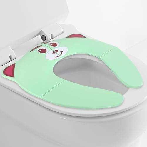 Folding Travel Toilet Training Seat for Toddlers, Portable Anti-Slip Potty Seat in PP Safety Material for Kids, Suitable from 18 Months Children Boys and Girls (Green)