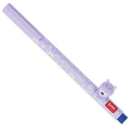 Legami - Bolígrafo de gel con animal decorativo - Lovely Friends, tema Hippo, evita que ruede, tinta azul, animal extraíble y recombinable, punta de 0,5 mm