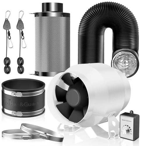 Hon&Guan HI-PE Abluftset Super Luftmenge 360m³/h 100mm Rohrventilator mit Drehzahlregler Aktivkohlenfilter Abluftchlauch Gummimuffe, Fortschrittlicher EC-Motor Lüftungsgebläse Komplettset