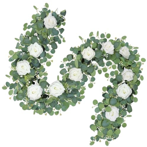 Piante Edera Finte da Interno con Fiori, Ghirlanda di Eucalipto in Finta, Decorazione per Casa Festa Matrimonio Giardino