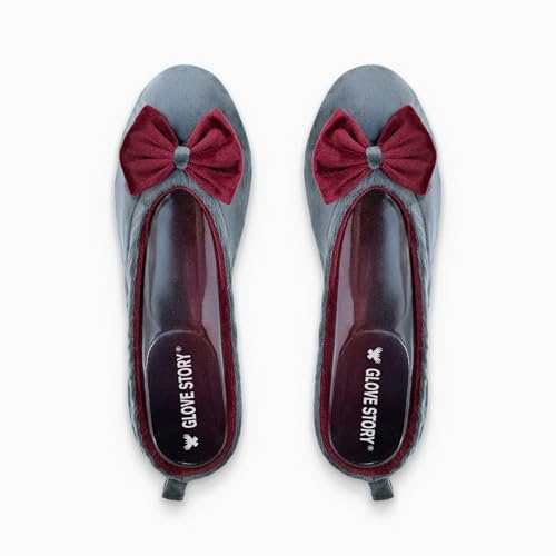 GLOVE STORY Pantuflas Bailarina de Interior para Mujer en Terciopelo con Suela de Cuero Suave y Lazo - Material Suave y Cómodo - Pantuflas Bailarina Suaves para Mujer - Hechas a Mano
