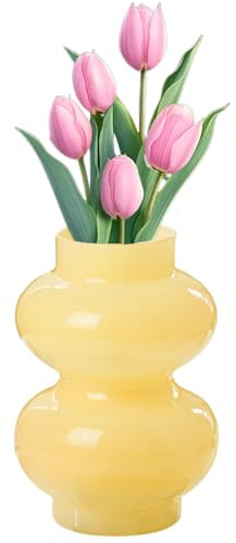 Vas, Mengger-glas vas handgjord, gourd-formad vaser, glas, estetisk enkel, modern glasvas, blommor, lämplig för bordsdekoration, vardagsrum kontor utomhusaktiviteter, osv (krämfärgad)