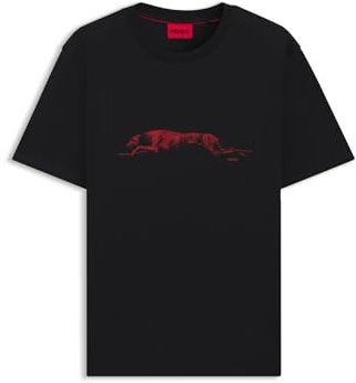 HUGO Herren Didug T-Shirt aus Baumwoll-Jersey mit Hunde-Artwork Schwarz001 L