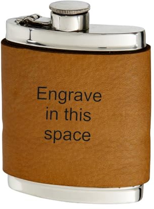 Wentworth Pewter Flasque en cuir de 6 oz avec couvercle captif (brun anglais) - Flasque à spiritueux en étain faite à la main - Gravure disponible