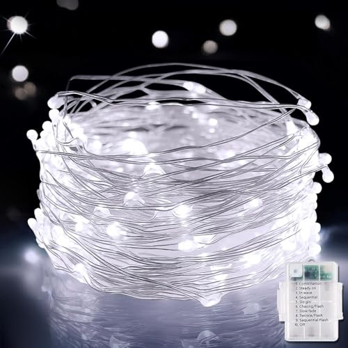 Knayis 60LED Fairy Lights Battery, 6M/19FT Copper Wire String Lights Battery Operated, 8 Modes Fairy Lights Waterproof for Bedroom Garden Tree Wedding Party Christmas Decor(Cool White)