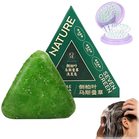 Nature Triangle Shampoo Bar, Nature Seven Green Shampoo, pflanzliches festes Shamp𝐨𝐨, sanfte Reinigung und nährende Pflege für gesund aussehendes Haar (1PCS)