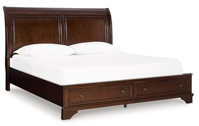 Signature Design by Ashley Trellington Traditional King Sleigh Storage Bed, Foundation or Box Spring Not Needed, Dark Brown