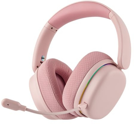 EPOMAKER X Aula G7 Pro Casque Gaming sans Fil, Double Mode BT5.3 & 2,4GHz, Son Surround 7.1, Batterie 80+ Heures, Éclairage RVB, avec Micro à Réduction de Bruit pour PS5, PS4, Switch, PC (Rose)