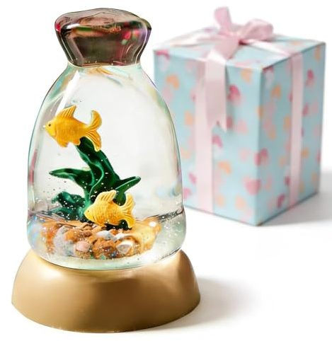 Unique Goldfish Aquarium Snow Globe with Gift Wrapped Box - Decorative Glass Ball with Glitter Water Effect, Ideal for Housewarming & Birthday Gifts, Miniature Tabletop Decor