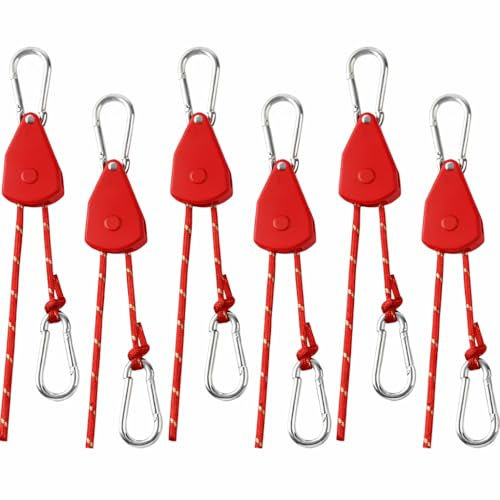 Longer 15ft Ratchet Strap Rope Tie Down Rope Rollers 6 Pack Paracord Tarps Tie Downs Small Cam Jam Retractable Paracord Ropes Tightener for Tent Canopy Use 1/8 inch
