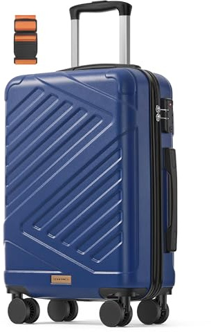 SONGMICS Koffer, Reisekoffer, Hartschalenkoffer mit TSA-Schloss, Koffergurt, ABS-Trolley, 4 Zwillingsrollen, Handgepäck-Koffer, M, 55 cm, hafenblau RLP001Q101