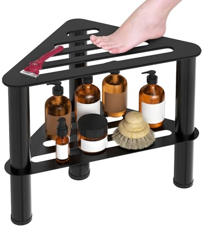 Corner Shower Foot Stool for Shaving Legs, 2-Tier Rust-Proof with Storage