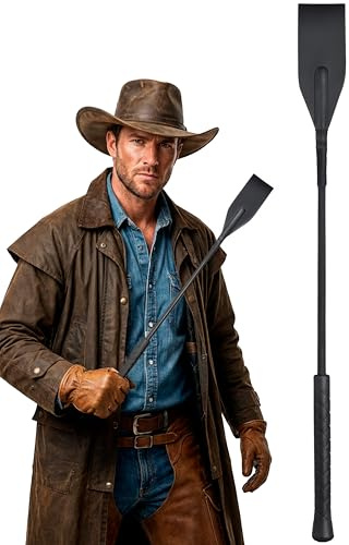 Leather Riding Crop for Horses, Equestrian Horseback Double Slapper Faux Leather Horse Crop, 17 Black