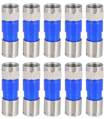 sourcing map 10 Pcs F Type Coaxial Cable Compression Connectors, 75 Ohm Copper RG59 Coaxial Male Connector with Water Tight O Ring for Cable TV Antennas Routers Modems Satellite TV, Blue