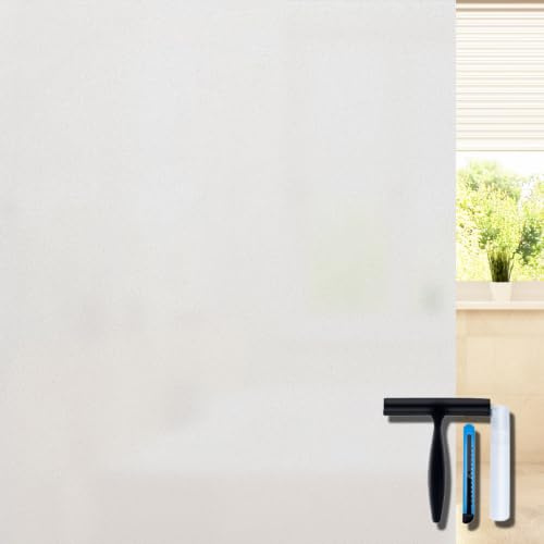 Volcanics Fensterfolie Blickdicht 30x199cm mit Montagewerkzeug | Milchglasfolie Selbsthaftend Statisch Ohne Klebstoff, Anti-UV Sichtschutzfolie für Zuhause Büro Badezimmer Küche