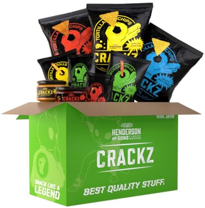 CRACKZ Probierpaket - 9 Sorten Snackbox, 3x Chips 2x Rolls 2x Nuts 2x Dips | Snackbox mit Tortilla Chips, Rolls, Crunchy Nuts und Dips für LAN-Partys, Movie-Nights und Gaming-Sessions zum Probieren