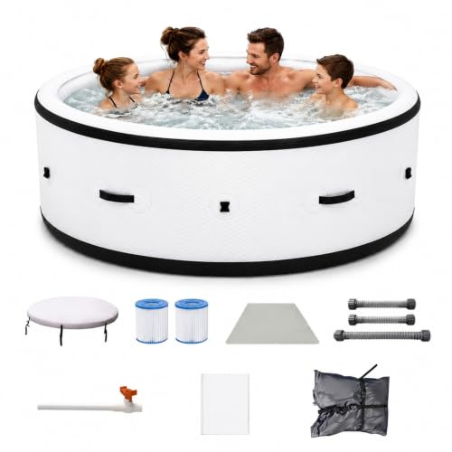 Spa Gonfiabile Idromassaggio Esterno 4-6 Persone, Grande Vasca Portatile 206 x 71 cm Con 150 Getti, Riscaldamento 40°C, Luce LED 6 Colori, Piscina Antiforatura Per Giardino Terrazza
