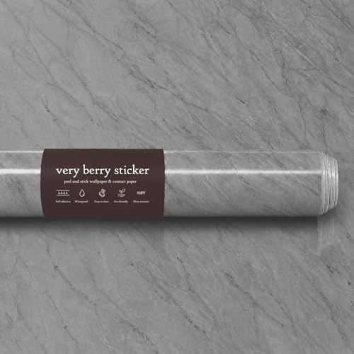 VERY BERRY STICKER Marble Vinyl Wrap (Deep Grey, 61 x 200 cm, 1 Pack) | Authentic marble pattern, Waterproof, Kitchen vinyl wrap, For worktop, Self-adhesive, Sticky back plastic