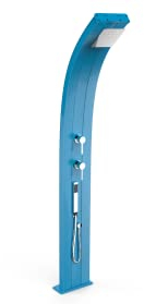 Solardusche ARKEMA D340 - 5012 Dada Farbe Blau RAL 5012 Außendusche aus korrosionsbeständigem Aluminium, gebogene Form, Heizung