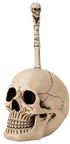 Witzige WC-Bürstengarnitur Totenkopf aus Kunststoff beige/schwarz Höhe 32 cm Breite 17 cm