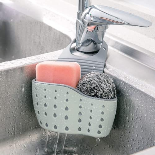 VANVENE Kitchen Sink Shelf Soap Sponge Drain Rack Holder Double Decker Hanging Basket Storage Suction Cup Kitchen Organizer Sink Accessories Wash Dropshipping-Blue,1Pcs