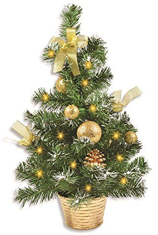 Riffelmacher Geschmückter Weihnachtsbaum beleuchtet 50cm 20257 - Gold - Weihnachtsbaum mit Lichterkette Schleifen Christbaumkugeln