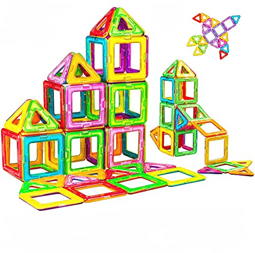 Jokooan Magnetische Bausteine 50 STÜCKE Magnetische Fliesen Set STEM Baustein Pädagogische BAU Stapelspielzeug für Kinder Jungen Mädchen