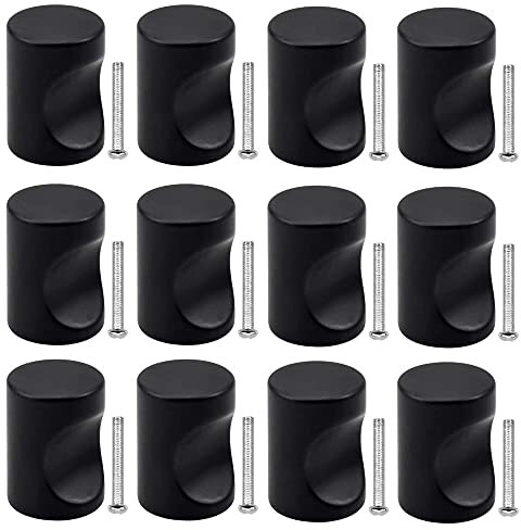 12 Pezzi Nero Pomelli per Porta, Manopole per Mobili da Cucina, Pomelli per Cassetti per Porta, Pomolo per Mobile per Mobili da Camera da Letto con Cassetti da Cucina (con Vite)