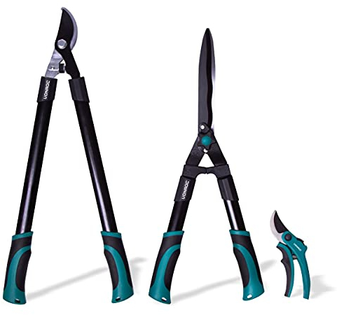 VONROC Set di cesoie da potatura da 3 pezzi. Include troncarami, cesoie per siepi e forbici. Dotate di softgrip