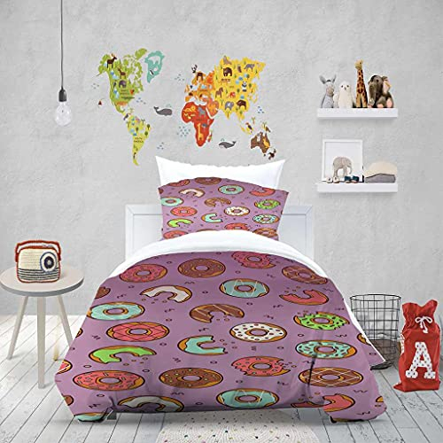 QZDUCN Set Biancheria Da Letto 3 Pezzi Copripiumino Singolo Matrimoniale 200x200cm Con 2 Federe Ciambella Viola Con Cerniera Copripiumino Copri Piumino Microfibra Moderno Stampato 3D