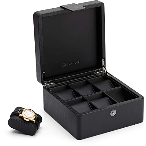Vlando Uhrenbox Herren, 6 Uhren Uhrenkasten Leder, Watch Box Uhrenaufbewahrung, Uhrenkasten mit PU Uhrenkissen, Schmuckkasten Geschenk Vatertag, Papa Geschenk