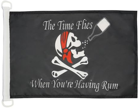 AZ FLAG Pavillon Pirate avec Rhum 45x30 cm Maille Bloquée Anneaux Plastique | Usage extérieur et nautique Pavillon nautique corsaire résistant aux intempéries avec coutures doubles et bords renforcés