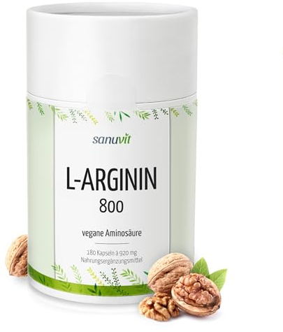 Sanuvit® - L-Arginina 800 mg per capsula | 180 capsule | Dose alta | Aminoacido | Elevata biodisponibilità e tolleranza | Vegano