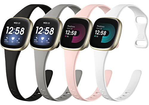 Oielai 4 Stück Kompatibel mit Fitbit Versa 4/3 Armband, Silikon Sport Ersatzband für Damen und Herren, Schlank, Groß