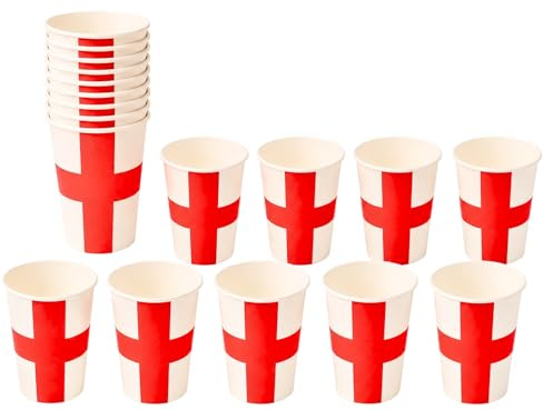 SHATCHI 20Pcs England St George Paper Cups for FIFA 2026 World Cup Football Parties – 9oz Disposable Drink Cups for Pub Sporting Events, Garden Celebrations and Street Party Gatherings