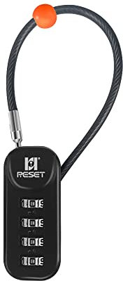 RESET-192 4-stelliges Zahlenschloss mit 10 cm (4 Zoll) Kabel, Reiseschloss für Gepäck, Koffer, Gepäck, Rucksack, Werkzeugkasten, Koffer, Schwarz, 1er-Pack