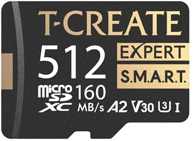 TEAMGROUP T-Create S.M.A.R.T A2 512GB Micro SDXC U3 V30 4K R/W Speed up to 160/150 MB/s High Speed Flash Memory Card for Creators, Compatible with GoPro, Insta360 TTCS512GIA2V3003