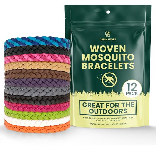 Green Haven Natural Mosquito Repellent Bracelets -12 Pack Adjustable Insect Repellent Bracelet for Kids & Adults, 300-Hour Mosquito Protection Bands, Assorted Color Braided Design