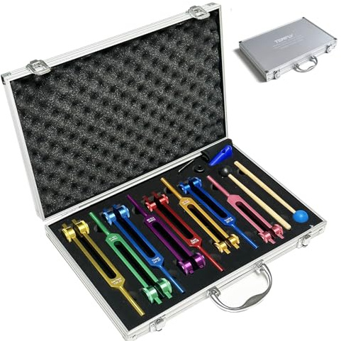 Chakra-Stimmgabel-Set für Heilung, 7 Chakra+1 gewichtete Stimmgabeln mit exquisiter Aluminium-Geschenkbox, mehrfarbig (126,22 Hz, 136,1 Hz, 141,27 Hz, 172,06 Hz usw.)