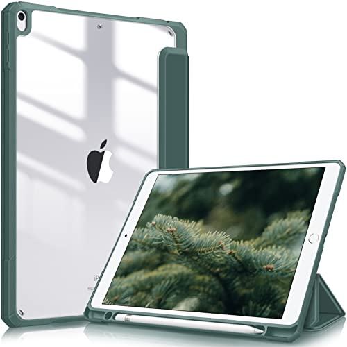 Fintie Funda para iPad Air 3ª Gende 10.5 Pulgadas 2019 / iPad Pro de 10.5 Pulgadas 2017 - [Soporte para lápices Integrado] Funda a Prueba de Golpes con Carcasa Trasera Transparente (Verde Medianoche)