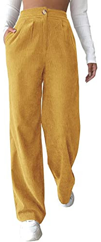 Vuncio Pantalon Femme Droit Velours Côtelé Pantalon Femme Chic Et Elegant Fluide Large Pantalon Femme Hiver Grande Taille Ample Pas Cher Pantalon Femme Habillé Stylé Jogging Casual (Kaki, XXL)
