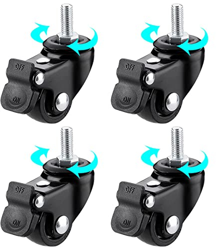4 Stück Trolley-Lenkrollen, Ersatz für robuste Möbelrollen, mit feststellbarer Bremse, M6/M8/M10-Schraubstange, schwarzes Fußrad, M6-4 Bremsen