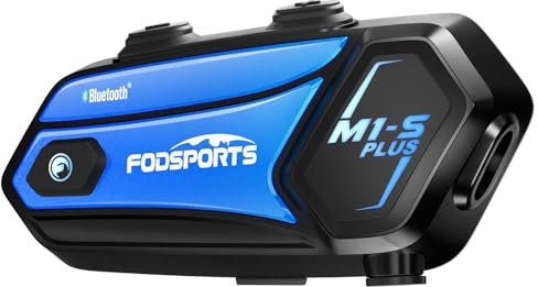 Fodsports M1-S Plus Intercomunicador Casco Moto, 8 Motociclistas de 2000m, Indicaciones de Voz en 7 Idiomas, Mezcla de Audio por Cable AUX/Compartir música/Tres Efectos de Sonido/Radio FM
