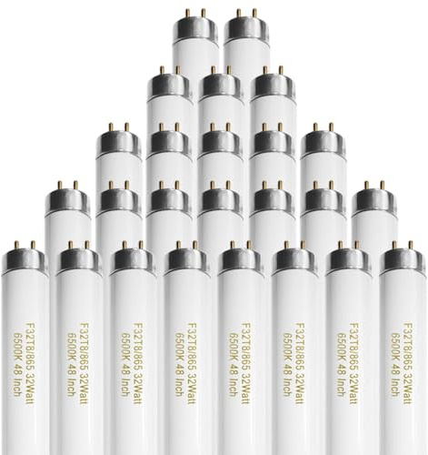 Konideke 25 Pack T8 Fluorescent Bulbs 4 Foot, F32T8/865 Fluorescent Light Bulb 48 Inch 32 Watt 6500K Daylight 2500 Lumens G13 Base