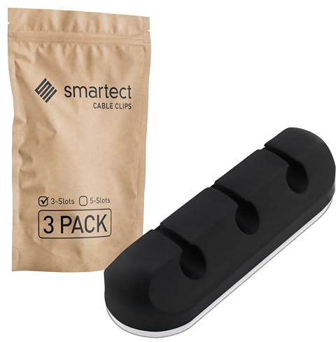 smartect Kabelhalter selbstklebend 3-Slots in Schwarz [3 Stück] Kabelwandklemmen zum fixieren von USB-, Strom- und Ladekabeln, Kabelclips für Kabelmanagement am Schreibtisch