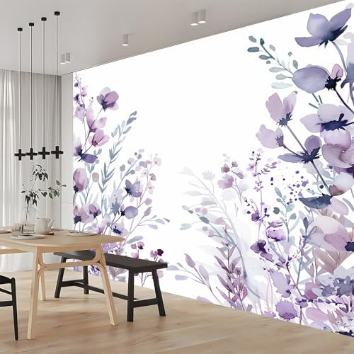 Fototapete Blumenaquarell Lila 200x140 cm Tapete Wandtapete Wanddeko Design Mustertapete Wand Dekoration Wohnzimmer Schlafzimmer Büro Flur